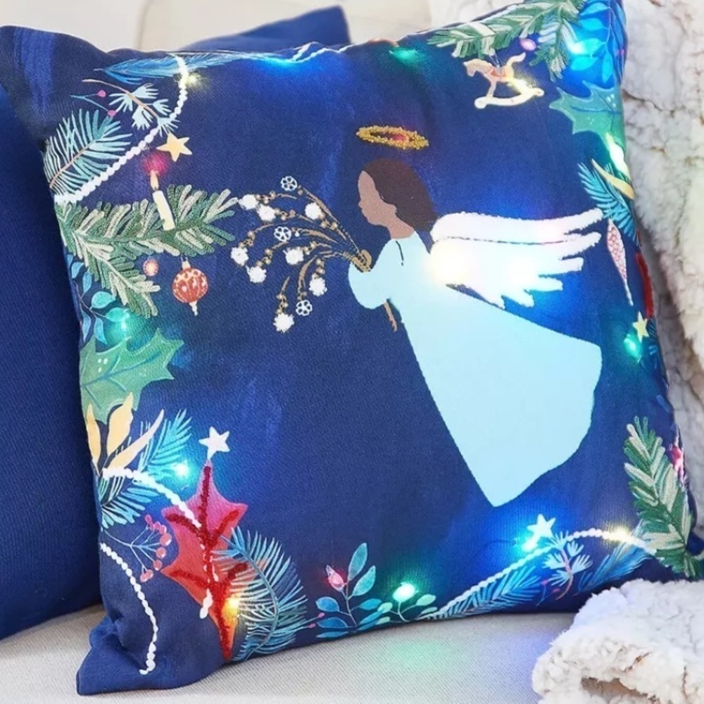 Home Reflections 18" Holiday Dec Pillows - 1 LED Angel and 1 Solid Navy / NEW - Picture 2 of 3